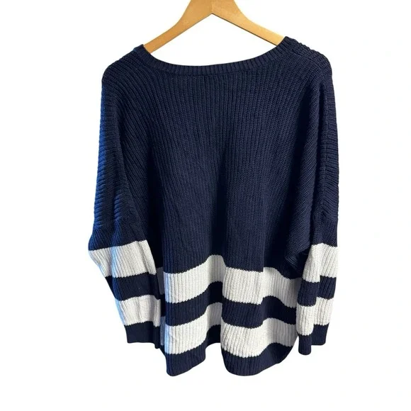 Lauren Ralph Lauren Striped V-neck Sweater Blue White Oversized 1X - Picture 2 of 6